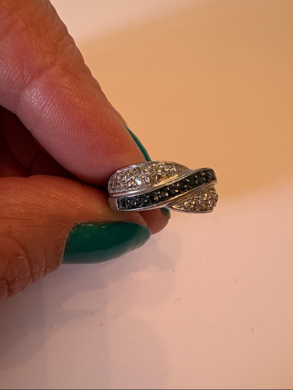 Silver Twist Ring with Black and White Stones